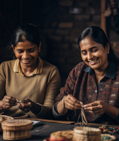 Two women entrepreneurs crafting handmade products, representing collaboration, growth, and online business success.